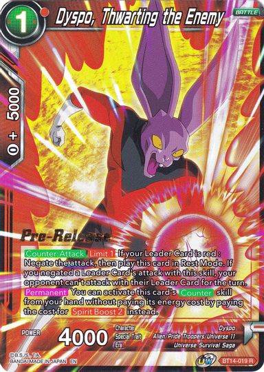 Dyspo, Thwarting the Enemy (BT14-019) [Cross Spirits Prerelease Promos] | Dragon's Lair Comics and Fantasy Houston TX