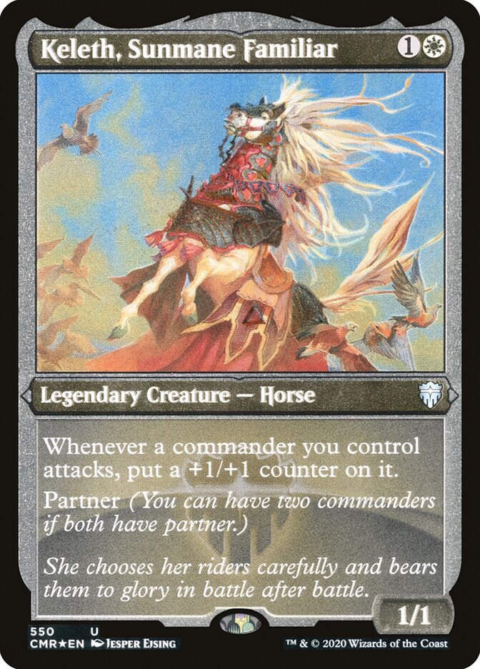 Keleth, Sunmane Familiar (Etched) [Commander Legends] | Dragon's Lair Comics and Fantasy Houston TX