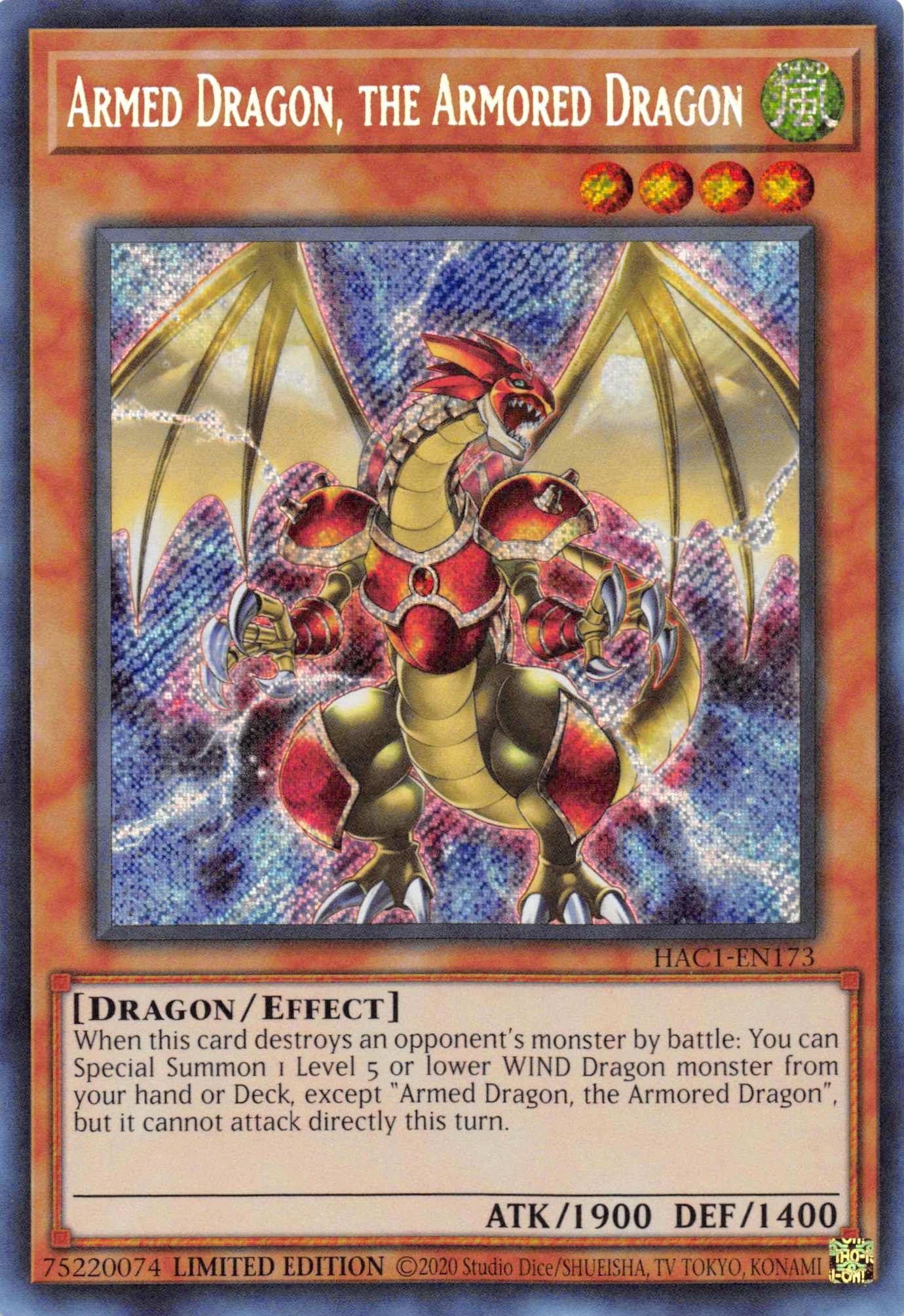 Armed Dragon, the Armored Dragon [HAC1-EN173] Secret Rare | Dragon's Lair Comics and Fantasy Houston TX