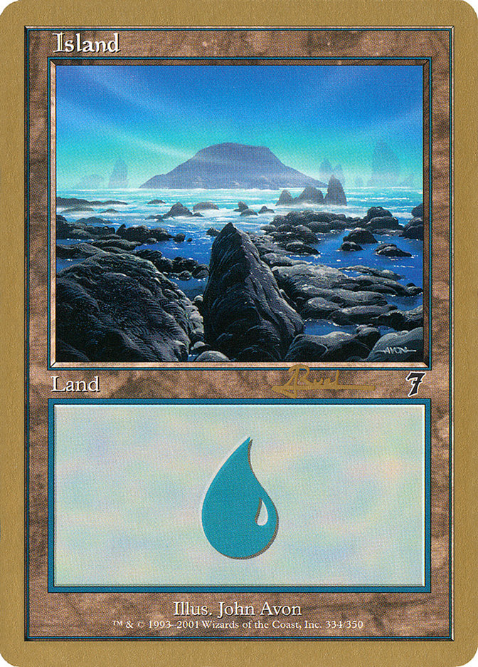 Island (ar334) (Antoine Ruel) [World Championship Decks 2001] | Dragon's Lair Comics and Fantasy Houston TX