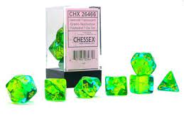 Gemini: Poly Translucent Green-Teal/yellow 7-Die Set | Dragon's Lair Comics and Fantasy Houston TX