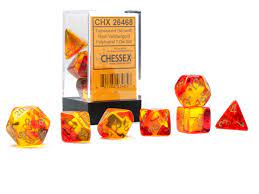 Gemini: Poly Translucent Red-Yellow/gold 7-Die Set | Dragon's Lair Comics and Fantasy Houston TX