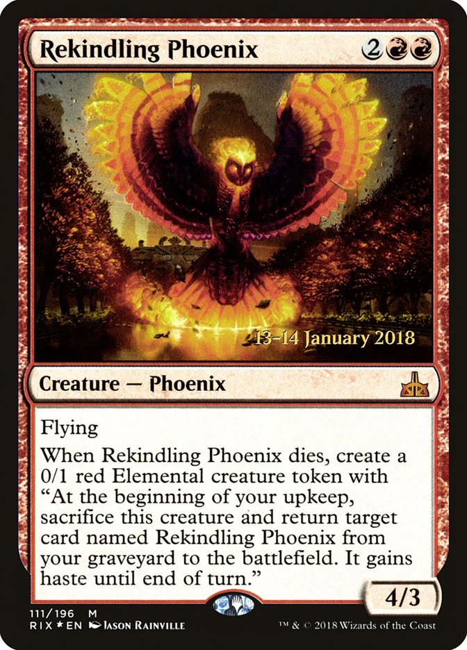 Rekindling Phoenix [Rivals of Ixalan Prerelease Promos] | Dragon's Lair Comics and Fantasy Houston TX