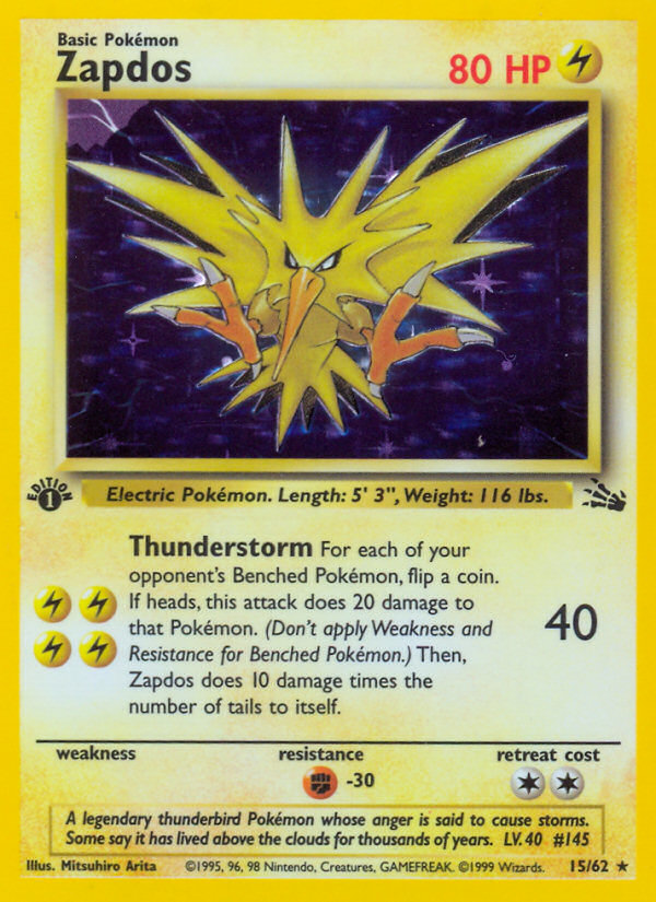 Zapdos (15/62) [Fossil 1st Edition] | Dragon's Lair Comics and Fantasy Houston TX