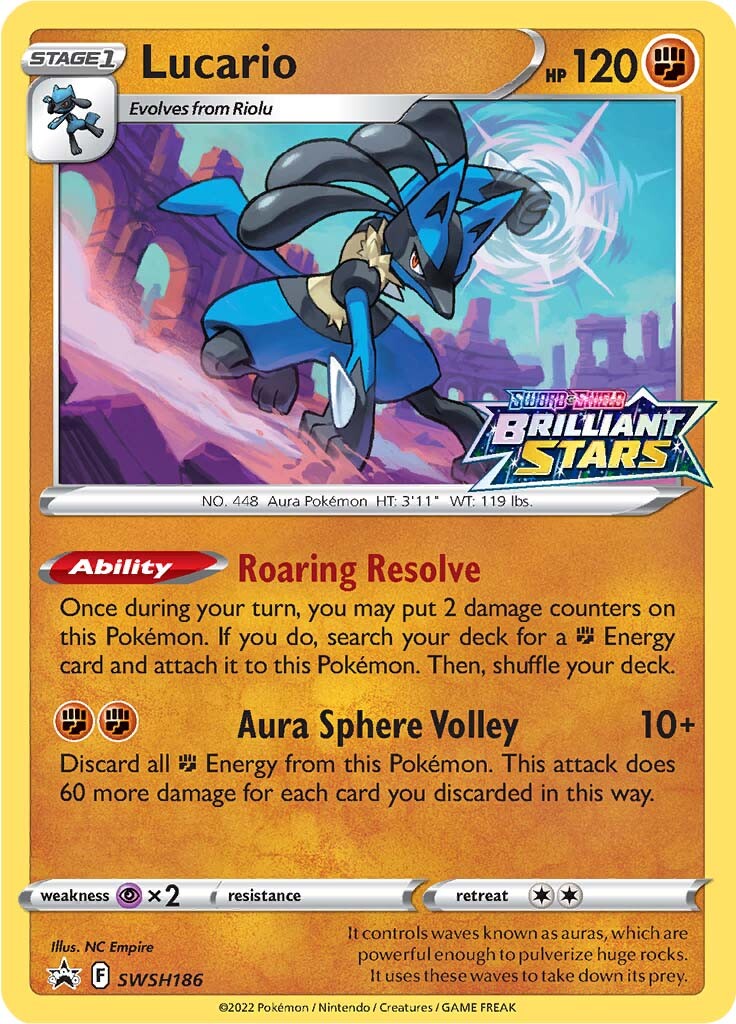 Lucario (SWSH186) (Prerelease Promo) [Sword & Shield: Black Star Promos] | Dragon's Lair Comics and Fantasy Houston TX