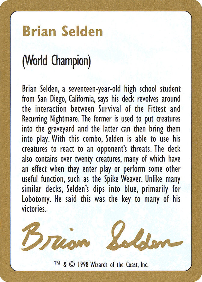 Brian Selden Bio [World Championship Decks 1998] | Dragon's Lair Comics and Fantasy Houston TX