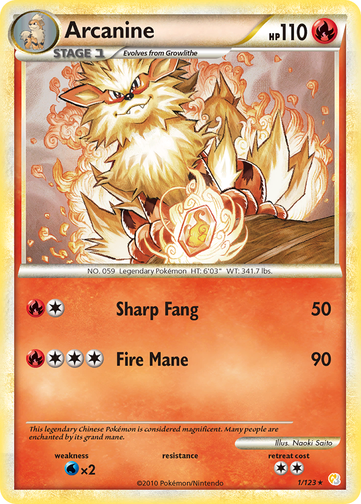 Arcanine (1/123) [HeartGold & SoulSilver: Base Set] | Dragon's Lair Comics and Fantasy Houston TX