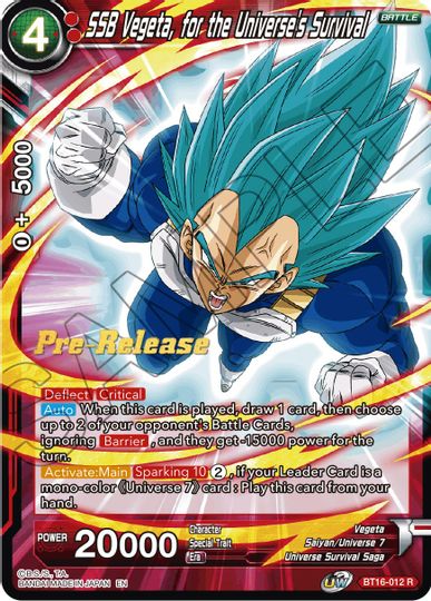 SSB Vegeta, for the Universe's Survival (BT16-012) [Realm of the Gods Prerelease Promos] | Dragon's Lair Comics and Fantasy Houston TX