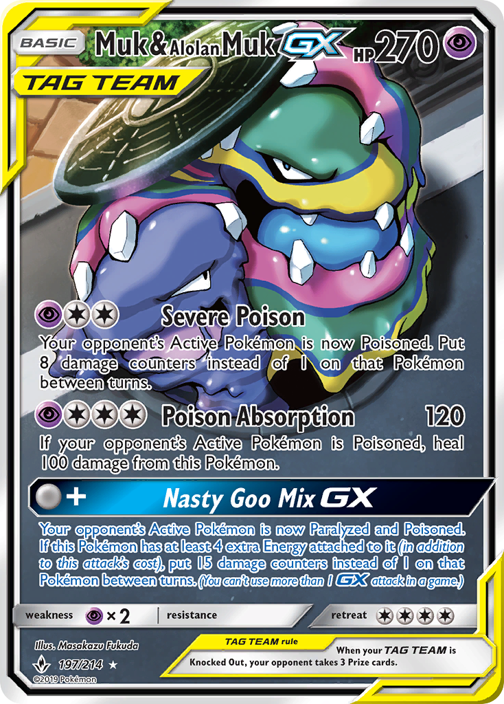 Muk & Alolan Muk GX (197/214) [Sun & Moon: Unbroken Bonds] | Dragon's Lair Comics and Fantasy Houston TX