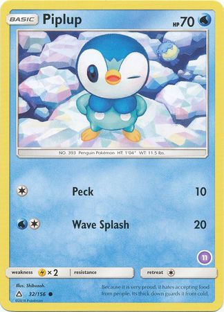 Piplup (32/156) (Deck Exclusive #11) [Sun & Moon: Trainer Kit - Alolan Sandslash] | Dragon's Lair Comics and Fantasy Houston TX