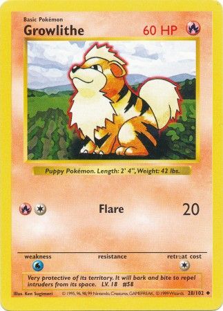 Growlithe (28/102) [Base Set Shadowless Unlimited] | Dragon's Lair Comics and Fantasy Houston TX