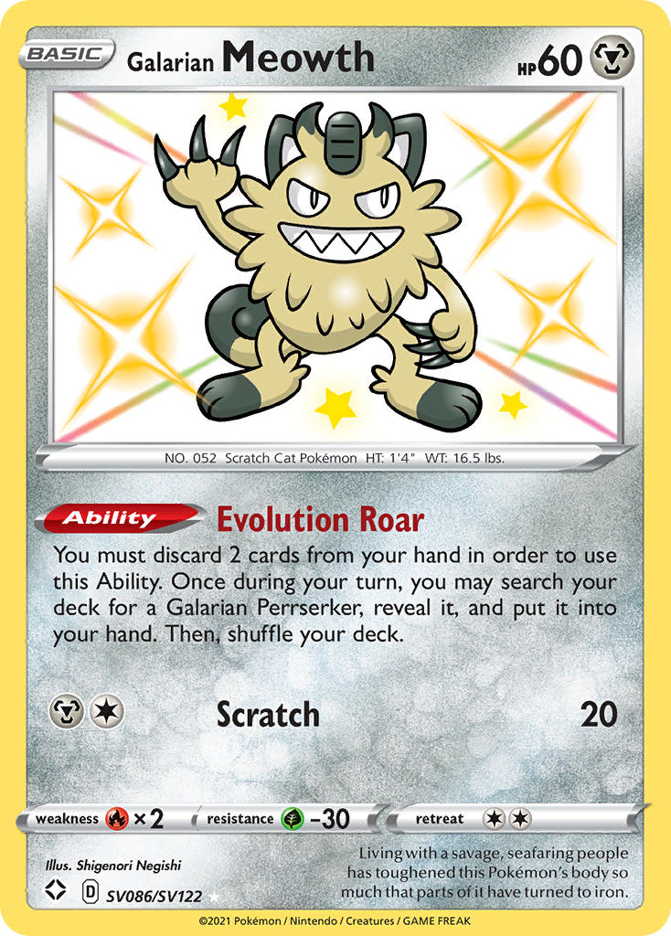 Galarian Meowth (SV086/SV122) [Sword & Shield: Shining Fates] | Dragon's Lair Comics and Fantasy Houston TX