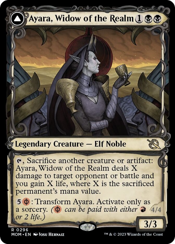 Ayara, Widow of the Realm // Ayara, Furnace Queen (Showcase Planar Booster Fun) [March of the Machine] | Dragon's Lair Comics and Fantasy Houston TX