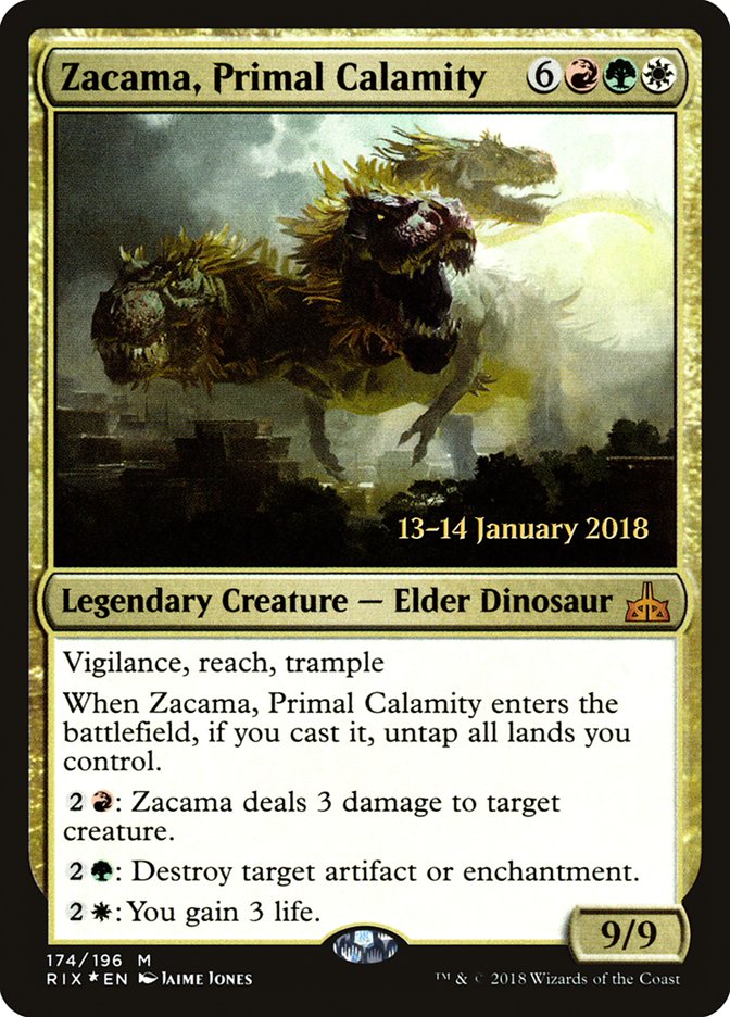 Zacama, Primal Calamity [Rivals of Ixalan Prerelease Promos] | Dragon's Lair Comics and Fantasy Houston TX