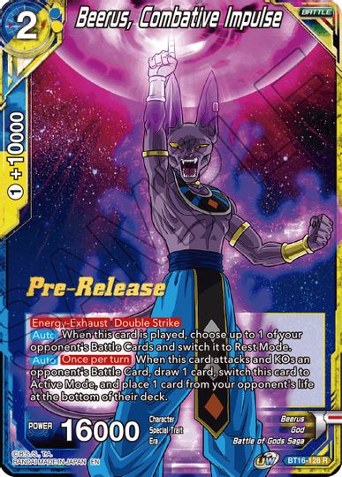 Beerus, Combative Impulse (BT16-128) [Realm of the Gods Prerelease Promos] | Dragon's Lair Comics and Fantasy Houston TX