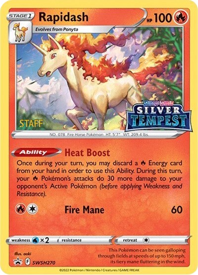 Rapidash (SWSH270) (Prerelease) (Staff) [Sword & Shield: Black Star Promos] | Dragon's Lair Comics and Fantasy Houston TX