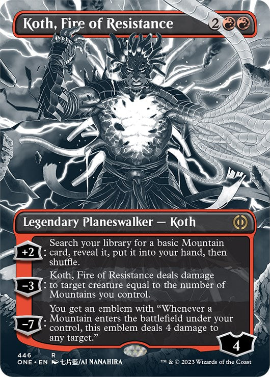 Koth, Fire of Resistance (Borderless Manga Step-and-Compleat Foil) [Phyrexia: All Will Be One] | Dragon's Lair Comics and Fantasy Houston TX