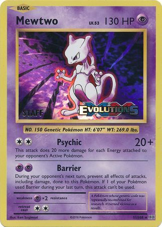 Mewtwo (51/108) (XY Evolutions Staff Prerelease) [XY: Black Star Promos] | Dragon's Lair Comics and Fantasy Houston TX