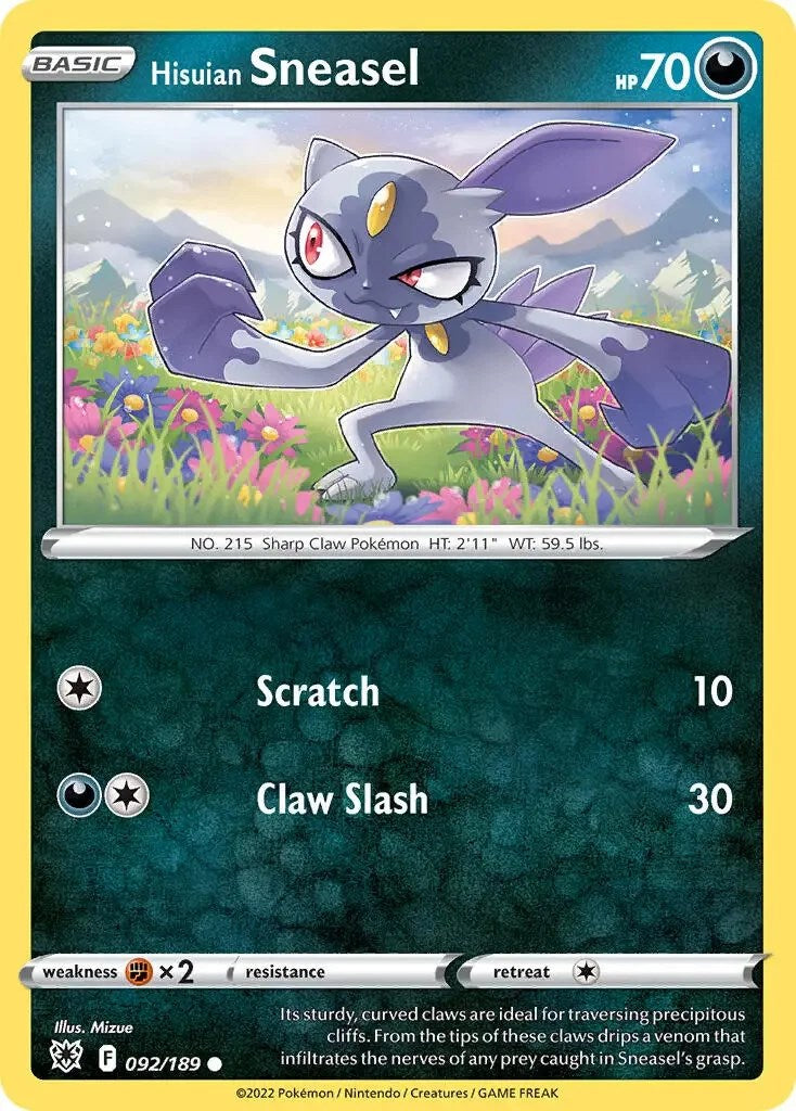 Hisuian Sneasel (092/189) (Theme Deck Exclusive) [Sword & Shield: Astral Radiance] | Dragon's Lair Comics and Fantasy Houston TX