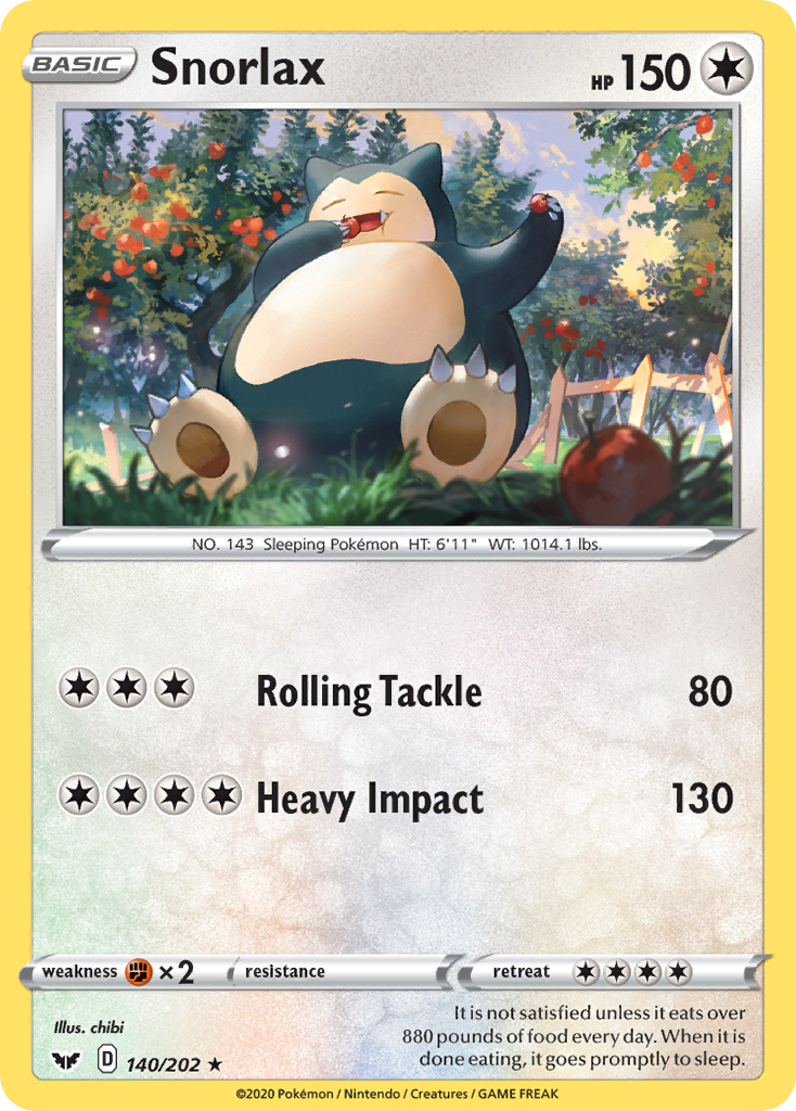 Snorlax (140/202) [Sword & Shield: Base Set] | Dragon's Lair Comics and Fantasy Houston TX