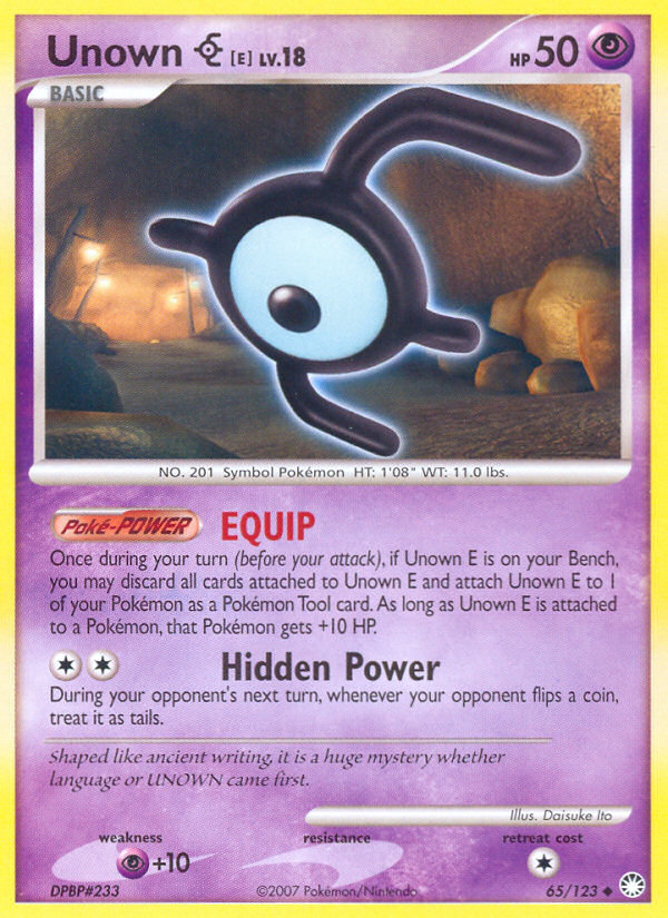 Unown E (65/123) [Diamond & Pearl: Mysterious Treasures] | Dragon's Lair Comics and Fantasy Houston TX