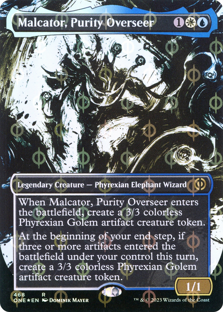 Malcator, Purity Overseer (Borderless Ichor Step-and-Compleat Foil) [Phyrexia: All Will Be One] | Dragon's Lair Comics and Fantasy Houston TX