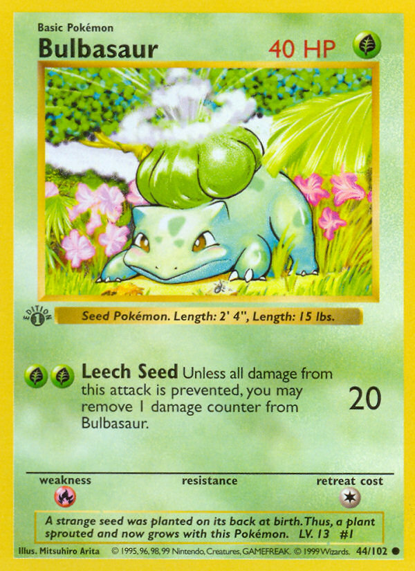 Bulbasaur (44/102) (Shadowless) [Base Set 1st Edition] | Dragon's Lair Comics and Fantasy Houston TX