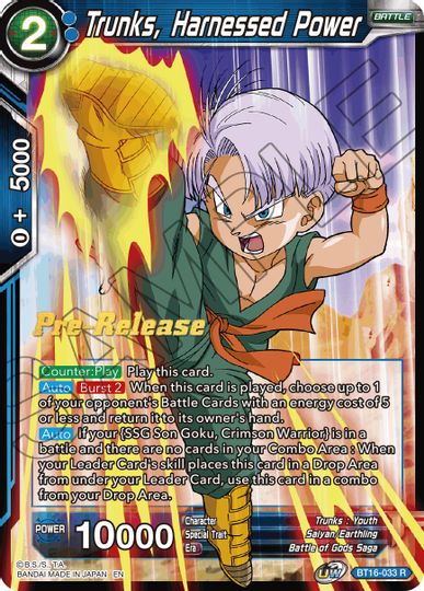 Trunks, Harnessed Power (BT16-033) [Realm of the Gods Prerelease Promos] | Dragon's Lair Comics and Fantasy Houston TX