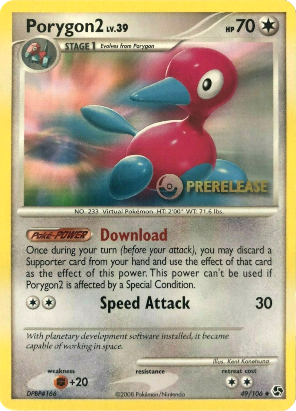 Porygon2 (49/106) (Prerelease Promo) [Diamond & Pearl: Black Star Promos] | Dragon's Lair Comics and Fantasy Houston TX