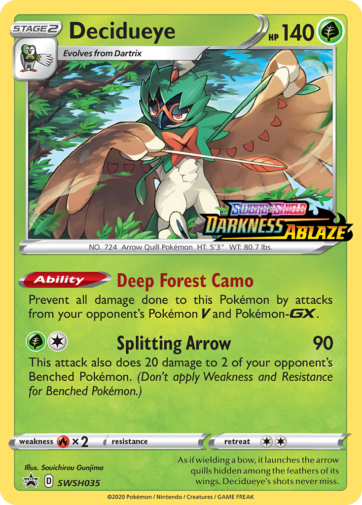 Decidueye (SWSH035) (Prerelease Promo) [Sword & Shield: Black Star Promos] | Dragon's Lair Comics and Fantasy Houston TX