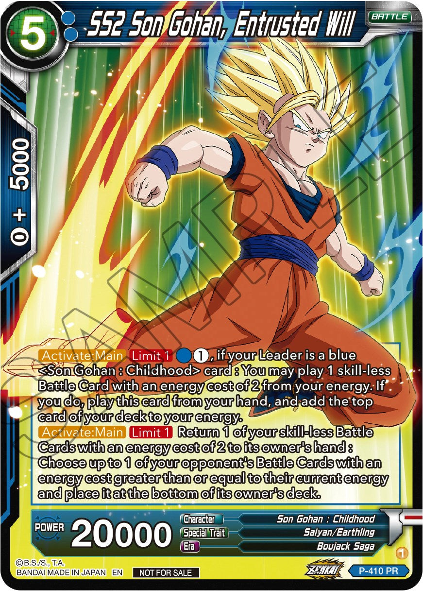 SS2 Son Gohan, Entrusted Will (Zenkai Series Tournament Pack Vol.1) (P-410) [Tournament Promotion Cards] | Dragon's Lair Comics and Fantasy Houston TX