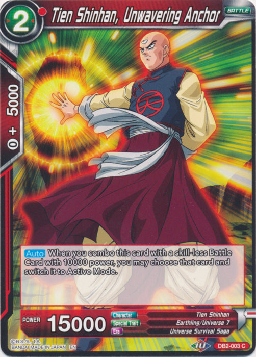 Tien Shinhan, Unwavering Anchor (Reprint) (DB2-003) [Battle Evolution Booster] | Dragon's Lair Comics and Fantasy Houston TX