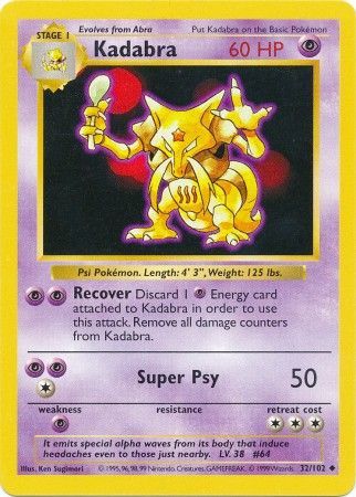 Kadabra (32/102) [Base Set Shadowless Unlimited] | Dragon's Lair Comics and Fantasy Houston TX