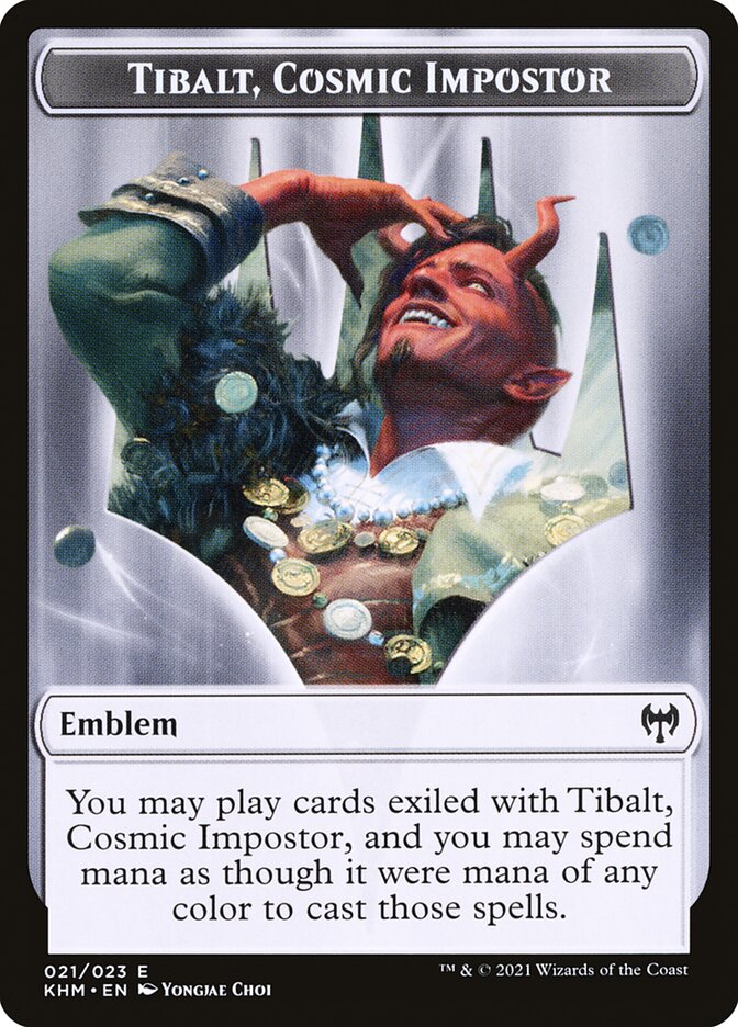 Elf Warrior // Tibalt, Cosmic Impostor Emblem Double-Sided Token [Kaldheim Tokens] | Dragon's Lair Comics and Fantasy Houston TX