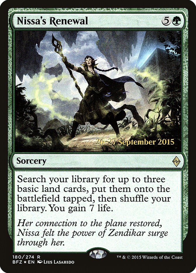 Nissa's Renewal [Battle for Zendikar Prerelease Promos] | Dragon's Lair Comics and Fantasy Houston TX