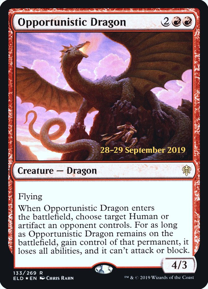 Opportunistic Dragon [Throne of Eldraine Prerelease Promos] | Dragon's Lair Comics and Fantasy Houston TX