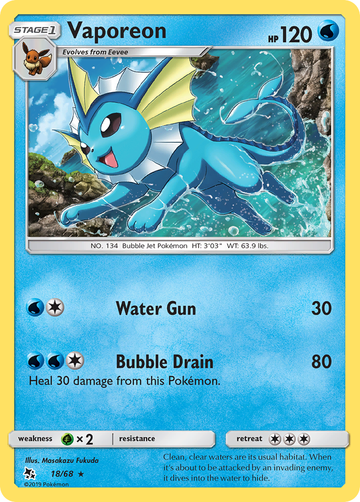 Vaporeon (18/68) [Sun & Moon: Hidden Fates] | Dragon's Lair Comics and Fantasy Houston TX