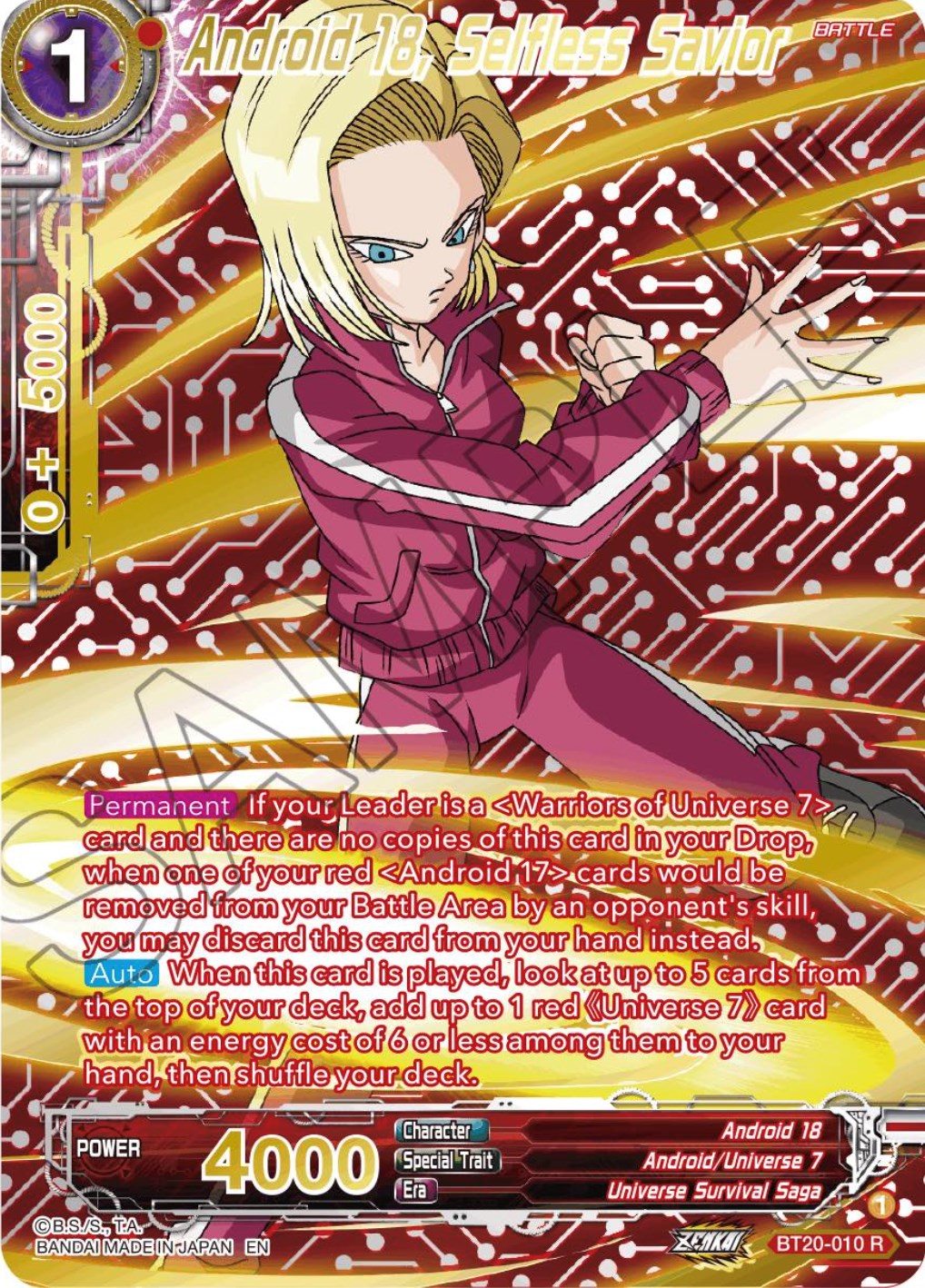 Android 18, Selfless Savior (Gold-Stamped) (BT20-010) [Power Absorbed] | Dragon's Lair Comics and Fantasy Houston TX