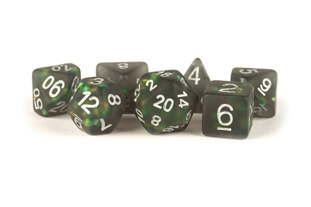 MDG Poly 7 Dice Set: Icy Opal Black with Silver Numerals | Dragon's Lair Comics and Fantasy Houston TX