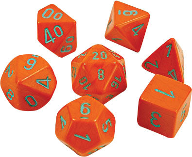 Chessex Lab Dice 4 Heavy: Orange/Turquoise Poly 7 Set | Dragon's Lair Comics and Fantasy Houston TX