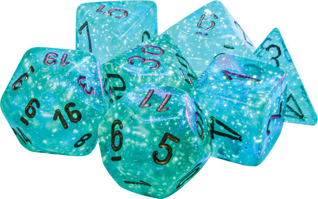 Chessex Borealis Glow in the Dark Teal with Gold Poly 7 Dice Set | Dragon's Lair Comics and Fantasy Houston TX