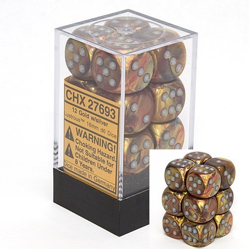 Chessex Lustrous Gold with Silver 16mm d6 Set | Dragon's Lair Comics and Fantasy Houston TX