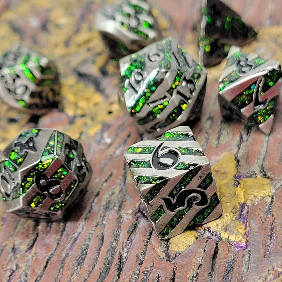 Forged Gaming Mini Druids Emerald Metal Poly 7 Dice Set | Dragon's Lair Comics and Fantasy Houston TX