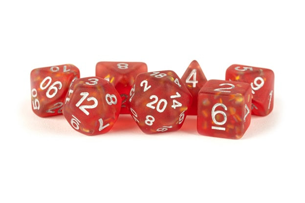 MDG Poly 7 Dice Set: Icy Opal Red with Silver Numerals | Dragon's Lair Comics and Fantasy Houston TX