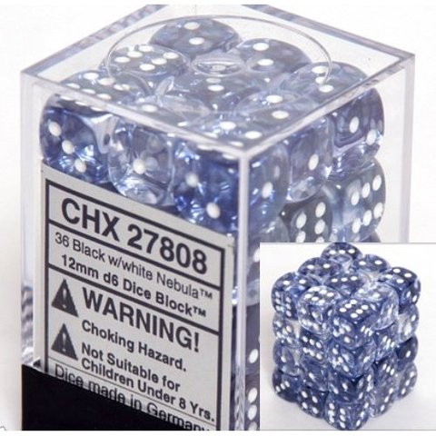 Chessex Nebula Black with White 12mm d6 Set | Dragon's Lair Comics and Fantasy Houston TX