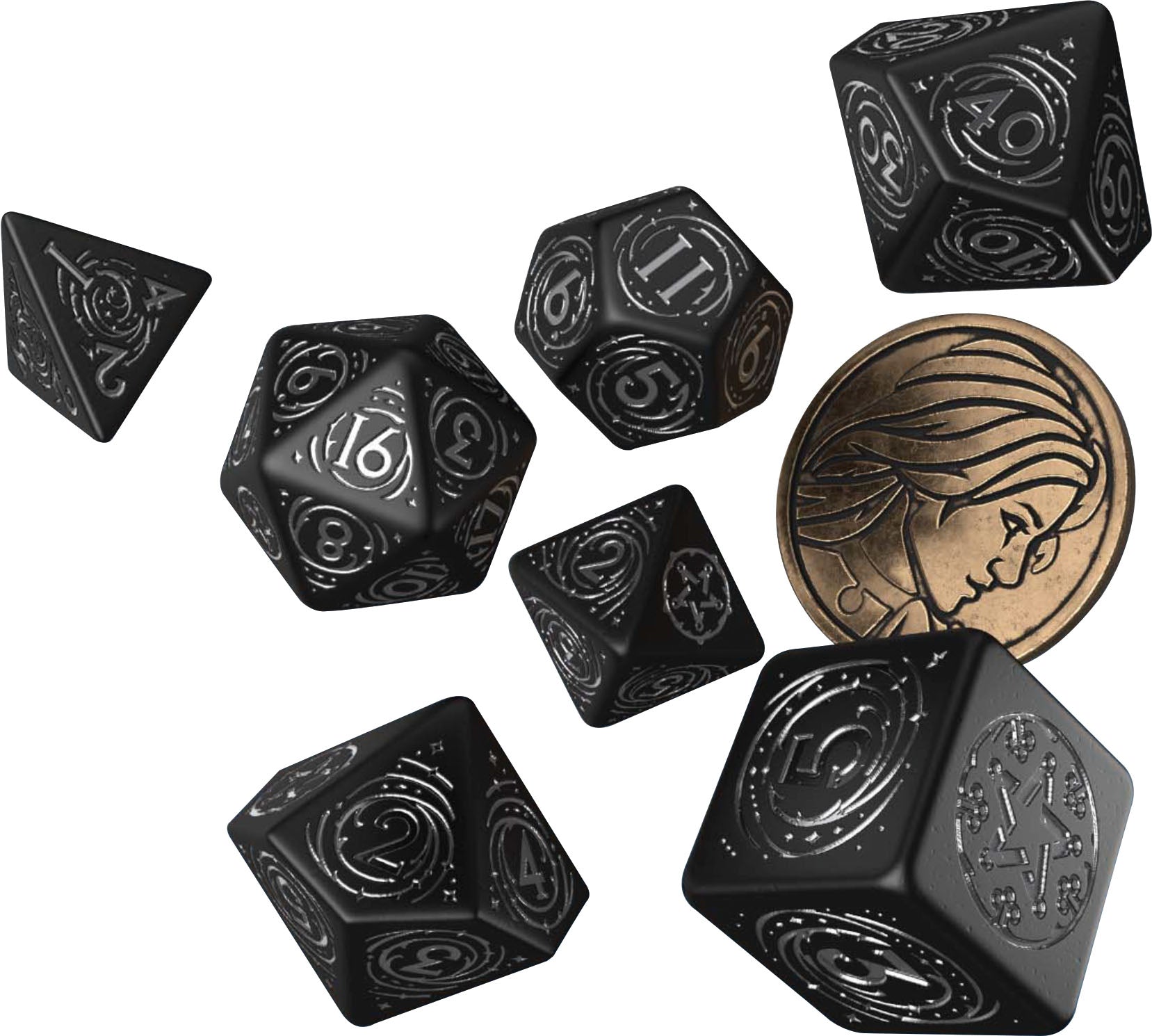 Q Workshop The Witcher Dice Set: Yennefer - The Obsidian Star (7 + coin) | Dragon's Lair Comics and Fantasy Houston TX