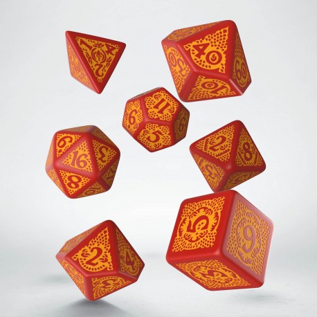 Q Workshop Dragon Slayer Poly 7 Dice Set Red and Orange | Dragon's Lair Comics and Fantasy Houston TX