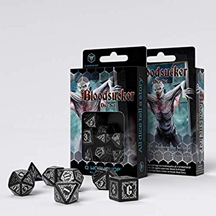 Q Workshop Bloodsucker Poly 7 Dice Set Black and Silver | Dragon's Lair Comics and Fantasy Houston TX