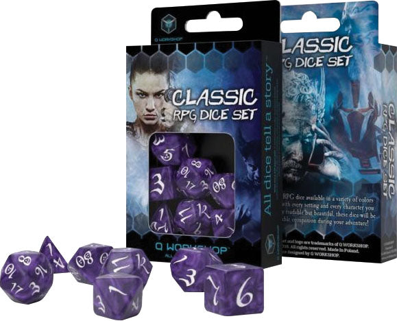 Q Workshop Classic RPG Poly 7 Dice Lavender and White | Dragon's Lair Comics and Fantasy Houston TX