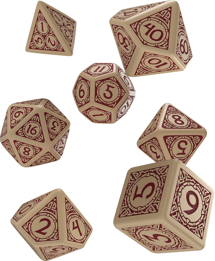 Q Workshop Viking Poly 7 Dice Set Beige and Brown | Dragon's Lair Comics and Fantasy Houston TX